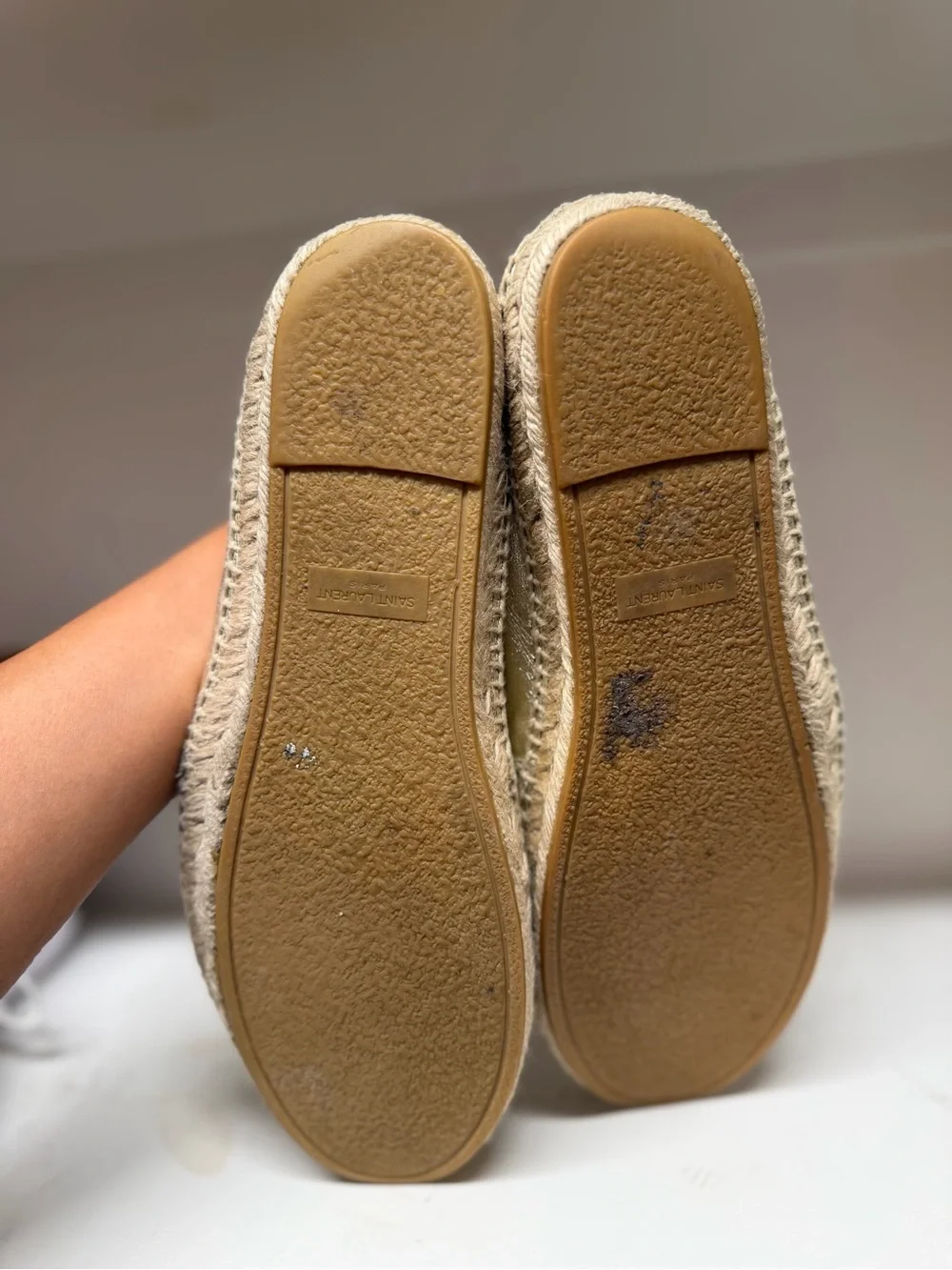 Saint Laurent Metallic Champagne Espadrille Flats